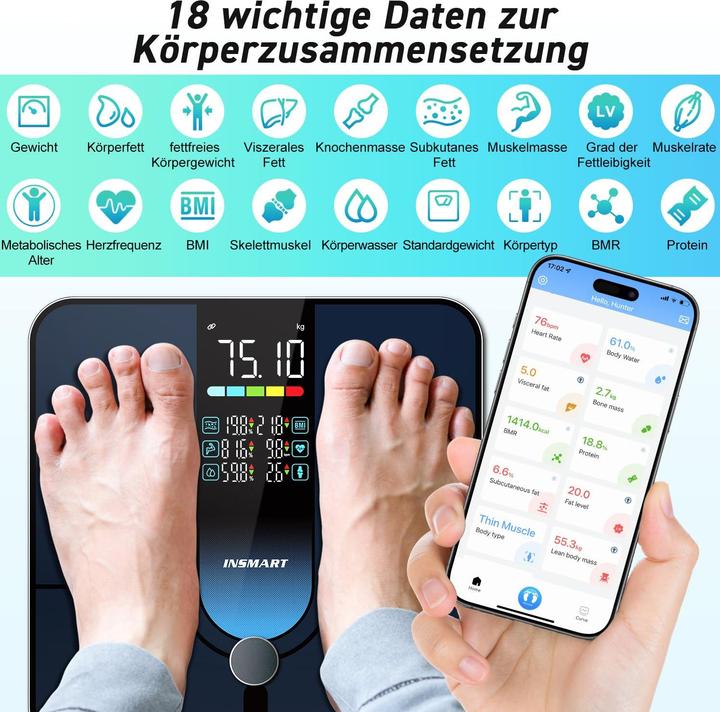 Produktbild Insmart Smart Personenwaage mit App & Bluetooth (227 kg)
