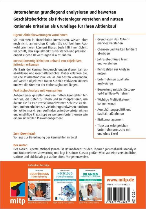 Actual product image Aktienanalyse und Unternehmensbewertung - Schnelleinstieg (German, Michael Janzen, 2024)