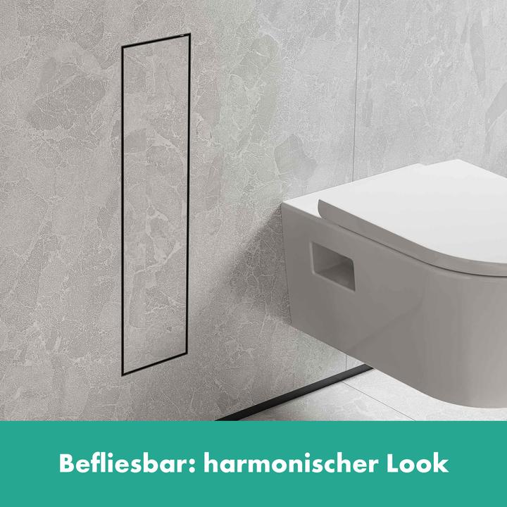 Actual product image hansgrohe XtraStoris Rock toilet brush holder, with shelf, tileable door, frameless, 145x140x595mm