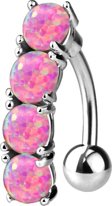 Produktbild Star Piercing Banane silber mit Kugel vier Opale pink (Chirurgenstahl 316L, Messing)