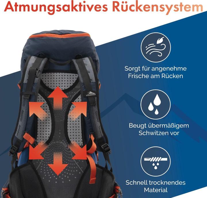 Immagine prodotto Steinwood Zaino da trekking 35L - Idrorepellente, con copertura antipioggia e ventilazione posteriore (35 l)