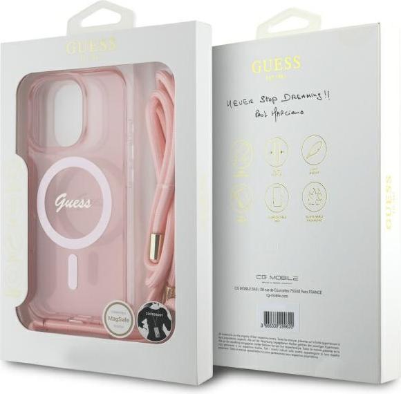 Actual product image Guess GUHMP16LHCTSGNSP iPhone 16 Pro 6.3" różowy/pink hardcase Crossbody Cord Script MagSafe (Apple iPhone 16 Pro)