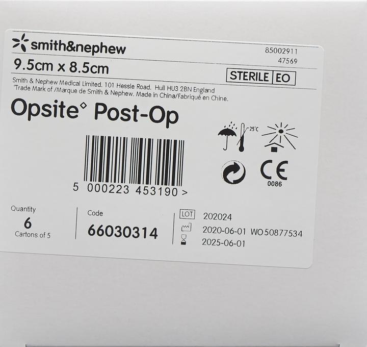 Immagine prodotto Smith & nephew Cerotto per ferite Opsite Medicazione post-operatoria in lamina 9,5x8,5 cm sterile, 6 x 5 pezzi (30 x)