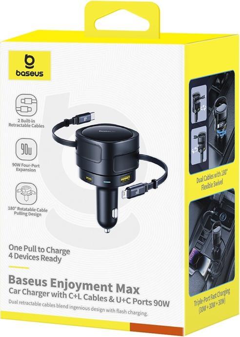 Produktbild Baseus Enjoyment Max Car Charger C+L Cables & U+C Ports 90W Cosmic Black