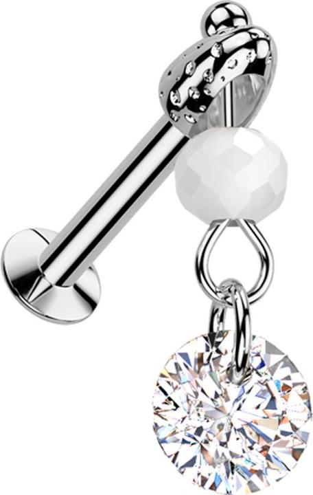 Star Piercing Micro Threadless UFO Labret silber mit Cone silber Anhänger Glaskugel runder Kristall silber (Messing, Chirurgenstahl 316L)