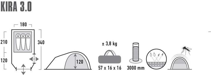 Produktbild High Peak Zelt Kira 3 10370, Hellgrau (Kuppelzelt, 3.80 kg, 3 Personen)