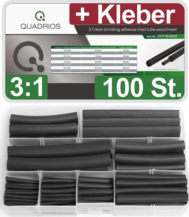 Actual product image Quadrios Premium heat shrink tubing assortment, 100 pieces - shrink ratio 3:1, with inner adhesive (100 x)