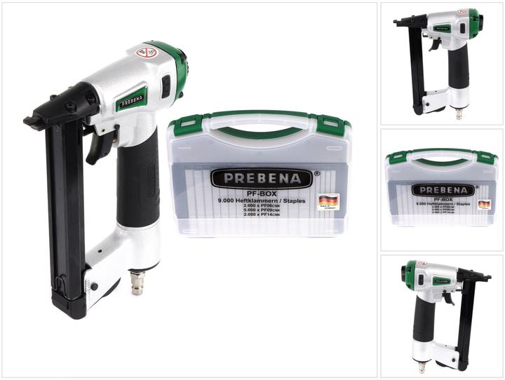 Produktbild Prebena DNPF16 Luftdruck Druckluftnagler Drucklufttacker + PF-BOX Heftklammern 9.000 Stk