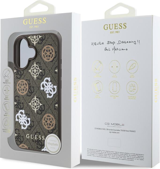 Actual product image Guess GUHMP16SP4PWPW iPhone 16 brązowy/brown MagSafe PU Peony On 4G Background (Apple iPhone 16)