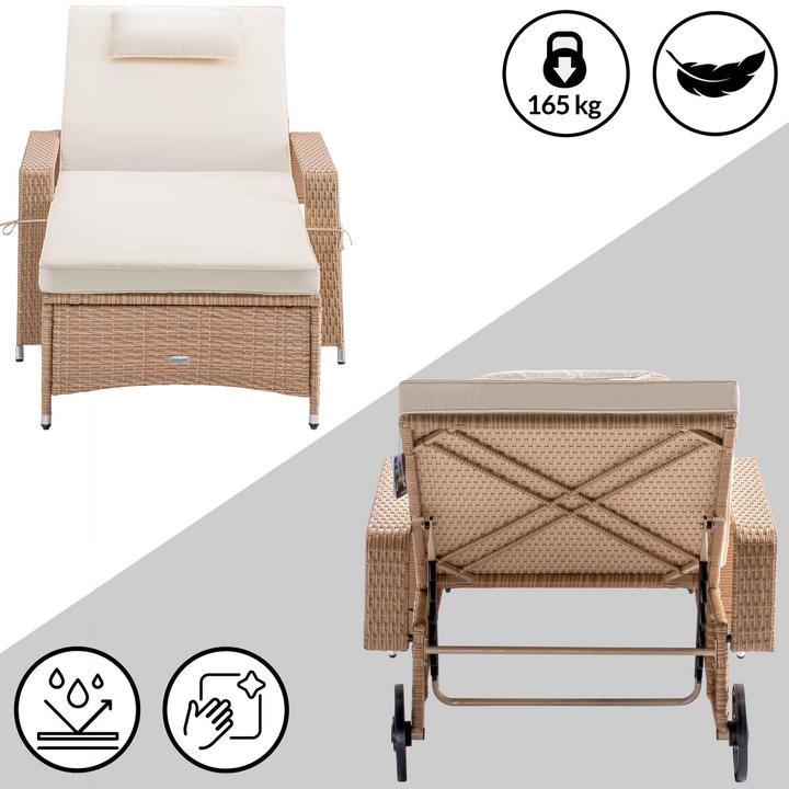Image du produit Casaria Chaise longue de jardin en poly rotin (193 cm)