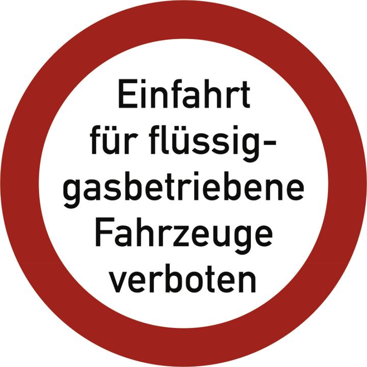 Produktbild Moravia Verbotszeichen Textschild "Einfahrt für flüss. Fahrzeuge verboten" Alu, Ø 400mm