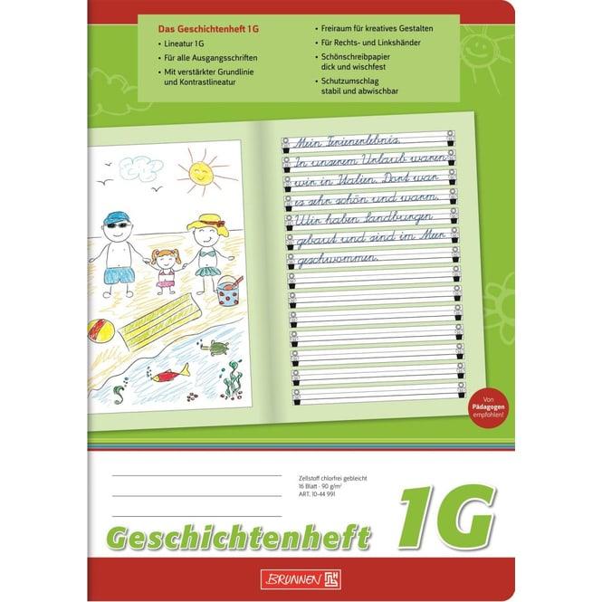 Image du produit Cahier d'histoires ligné 1G DIN A4 sans marge, 16 feuilles (A4, À rayures)