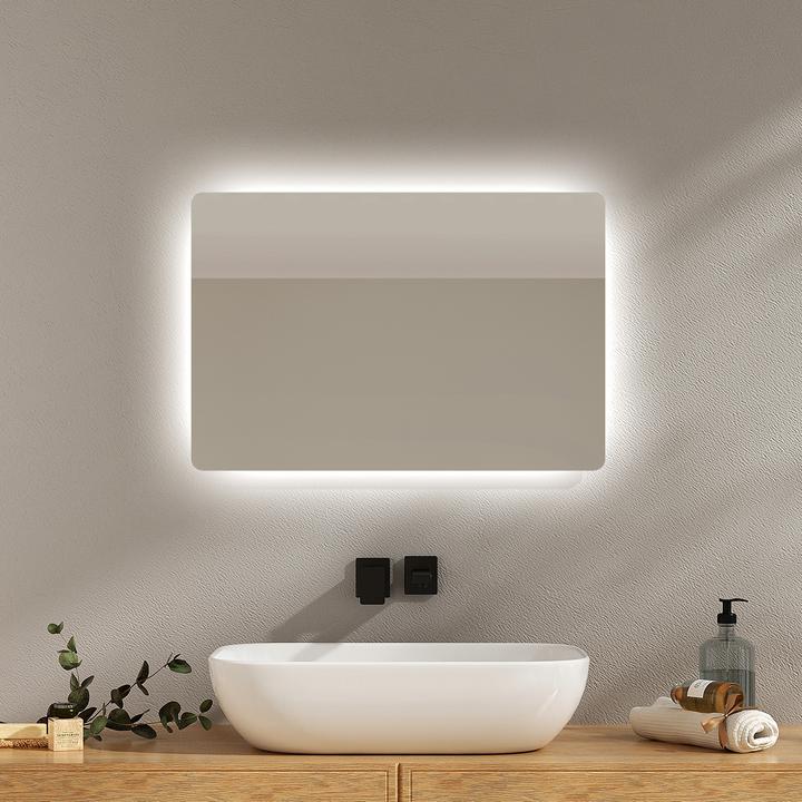 Produktbild Emke Badezimmerspiegel mit Beleuchtung 60*40cm,Beschlagfrei, 3000K/6500K,Tast Schalter