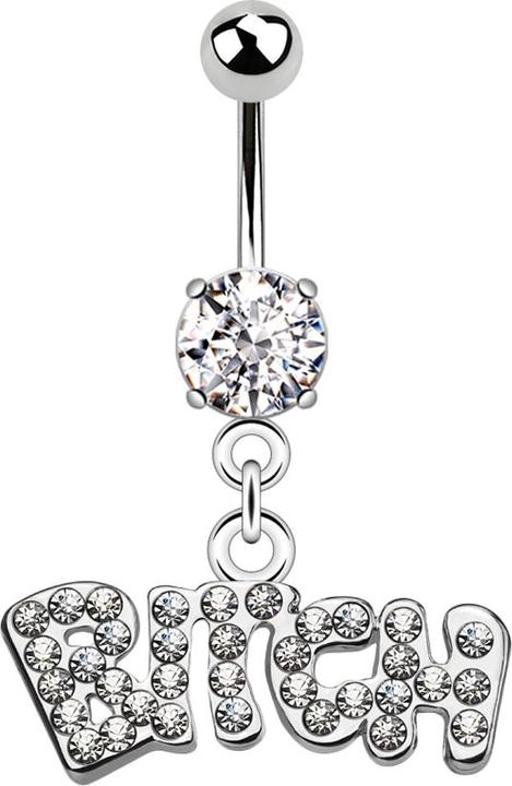 Actual product image Star Piercing Banana silver with ball and ball crystal silver pendant Bitch (without brass, Surgical steel 316L)