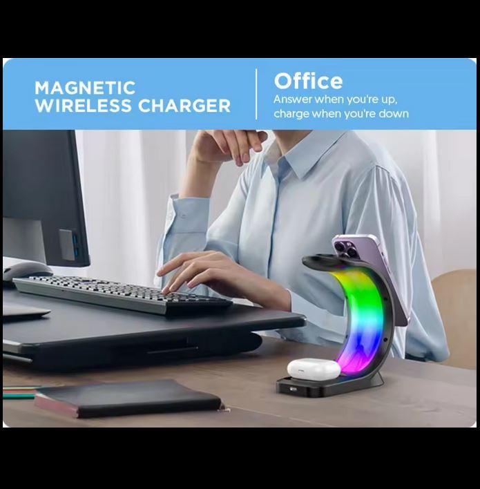Produktbild PhoneLook Ladestation wireless MagSafe 15W 3in1 (iPhone, AirPods, Apple Watch) mit RGB LED Licht (15 W)