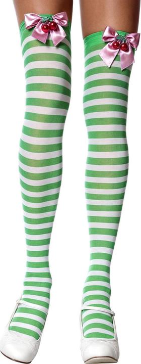 Actual product image Leg Avenue Grün geringelte Overknees mit Kirsch-Schleife