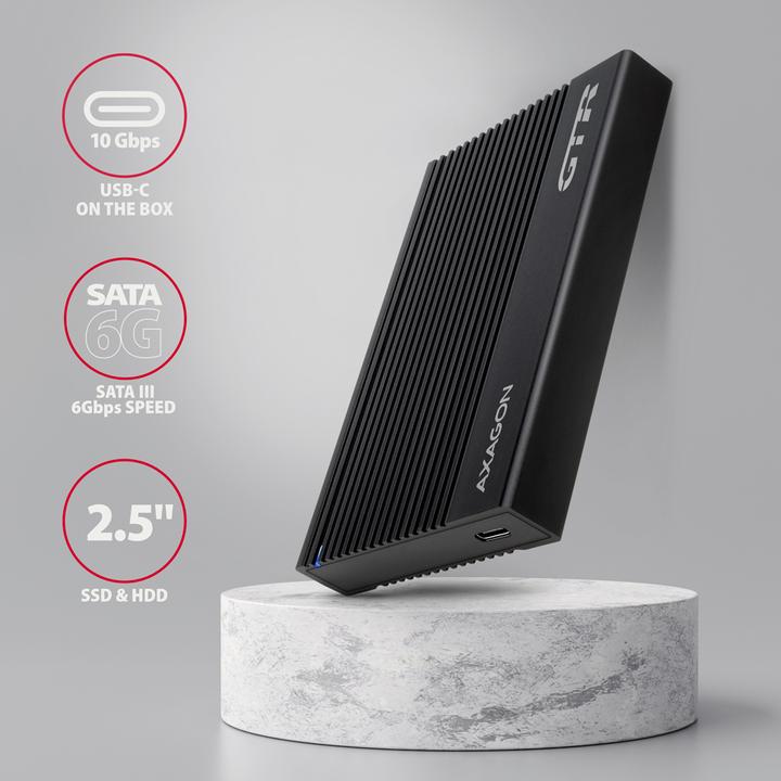 Immagine prodotto Axagon EE25-GTR Custodia per disco rigido esterno USB-C 3.2 Gen 2 - SATA 6G, 2,5", ondulato - nero (2.5")