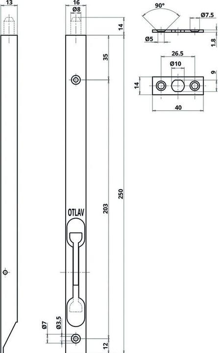 Actual product image Otlav Door edge latch with knee lever (1 pcs.)