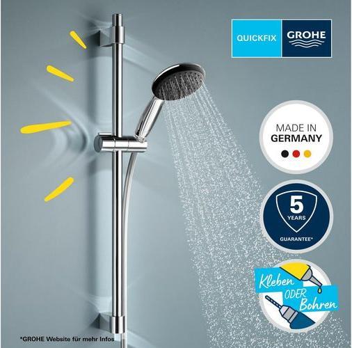 Actual product image Grohe Vitalio Start 110 QuickFix Brausestangenset, kleben oder bohren, Länge 600mm, wassersparend, 3 Strah