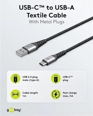 Image du produit Goobay USB A – USB C (1 m, USB 2.0, 60 W)