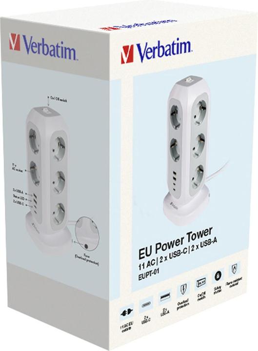 Actual product image Verbatim EU Power Tower 11 (11 x, USB-A, USB-C, CEE 7/4, 2 m)