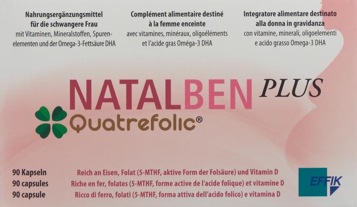 Valeurs nutritives et ingrédients Natalben Plus Quatrefolic (90 pièce(s), Capsules, 170 g)