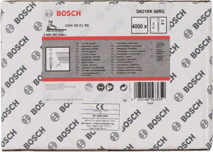 Image du produit Bosch Professional Zubehör Clou strié à tête ronde SN21RK 60RG 2,8 mm, 60 mm, galvanisé, strié