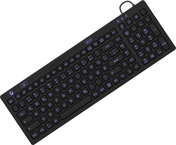 Produktbild KeySonic Industrietastatur, USB, Beleuchtet, Silikon, schwarz, Wasser und Staub geschützt IP68, DE Layout (DE, Kabelgebunden)