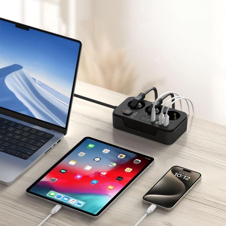 Produktbild Tech-Protect PC3X6 Power Strip 3 Sockets 240V + 3xUSB-A + 3xUSB-C 200cm - Black (3 x, USB-C, USB-A, 2 m)