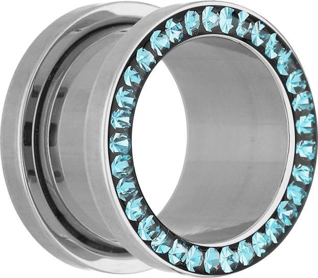 Immagine prodotto Star Piercing Tunnel di carne in argento con cristalli d'acqua e rivestimento protettivo epossidico (Acciaio chirurgico 316L, senza ottone)