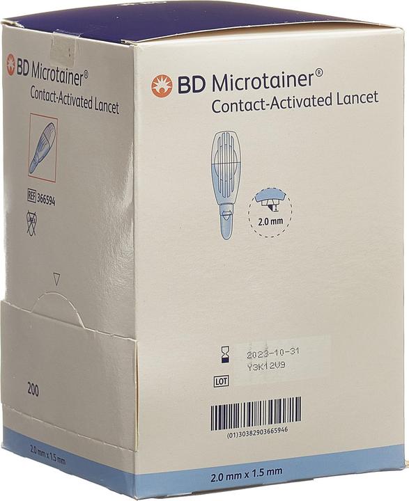 Image du produit BD Lancette activée par contact pour prélèvement sanguin capillaire 1.5x2mm bleu (Lancette)