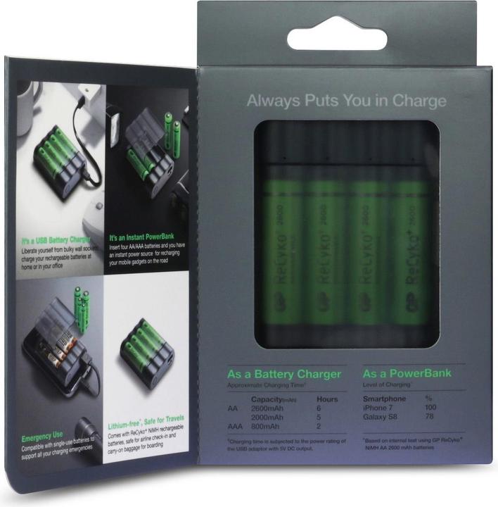 Produktbild GP Batteries CHARGE AnyWay 3in1 Ladegerät & Powerbank (2600 mAh, 12.50 Wh)