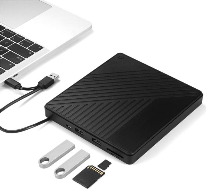 Actual product image Apfelkiste External Drive Burner Slim USB C/USB 3.0 DVD-RW Drive & SD/MicroSD Reader for MacBook/Laptop (CD burner, DVD writer)