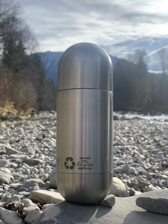 Actual product image Asobu ORB Recycled Stainless Steel Bottle Silver Sustainable and Innovative