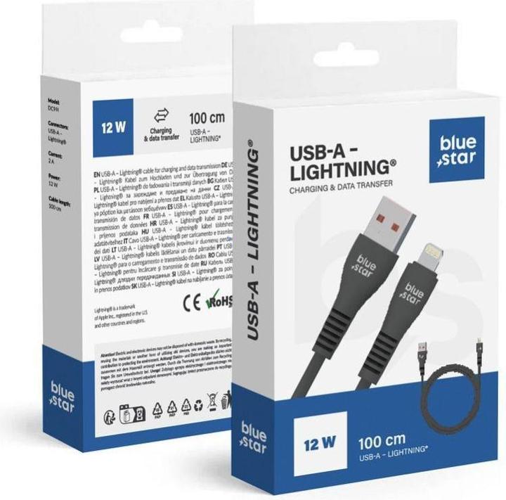 Actual product image BlueStar Cable Blue Star BLUE STAR cable USB A to Lightning 2A 12W DC99I 1 m black (1 m, USB 2.0)