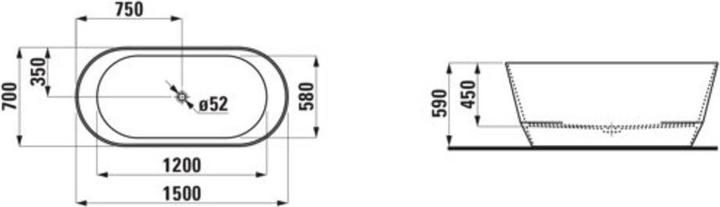 Image du produit Laufen Baignoire PRO 1500x700mm, autoportante blanche (272 l, 150 cm, 70 cm)