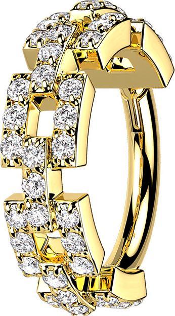 Produktbild Star Piercing Micro Segmentring klappbar vergoldet Kette mit Kristallen (ohne Messing, Chirurgenstahl 316L)