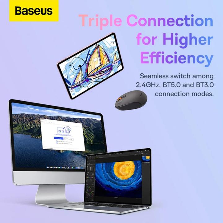 Produktbild Baseus Kabellose Maus F01B Tri-Mode 2,4 G BT 5,0 1600 DPI (frostiges Grau) (Kabellos)
