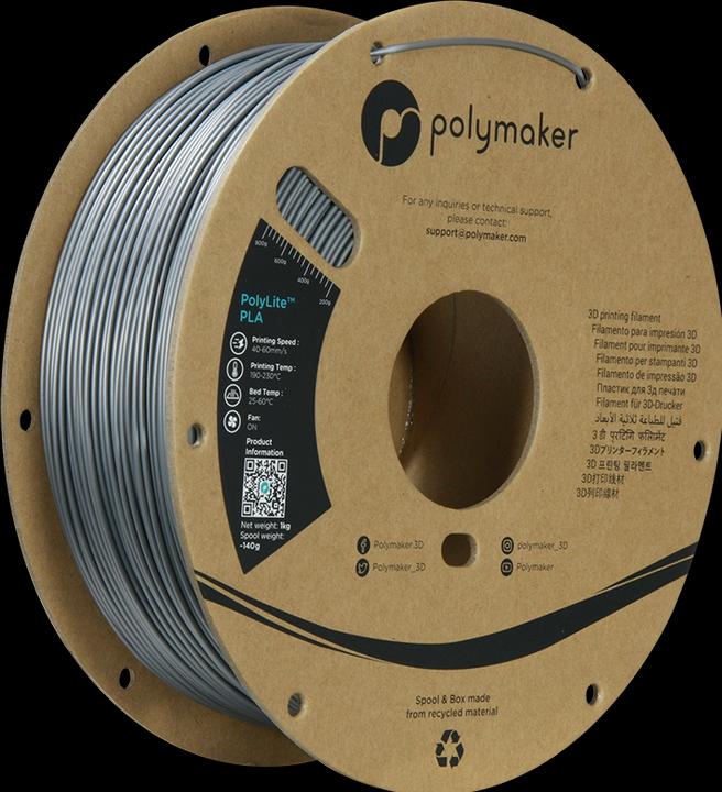 Actual product image Polymaker PolyLite PLA (PLA, 1.75 mm, 1000 g, Grey)