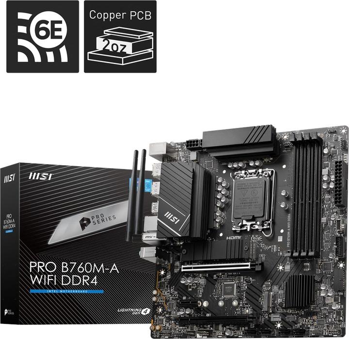 Immagine prodotto MSI PRO B760M-A WIFI DDR4 (1700) (D) (LGA 1700, Intel B760, mATX)