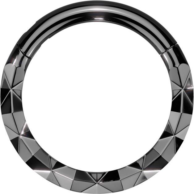 Star Piercing Micro Segmentring klappbar schwarz front X facettiert (Chirurgenstahl 316L)