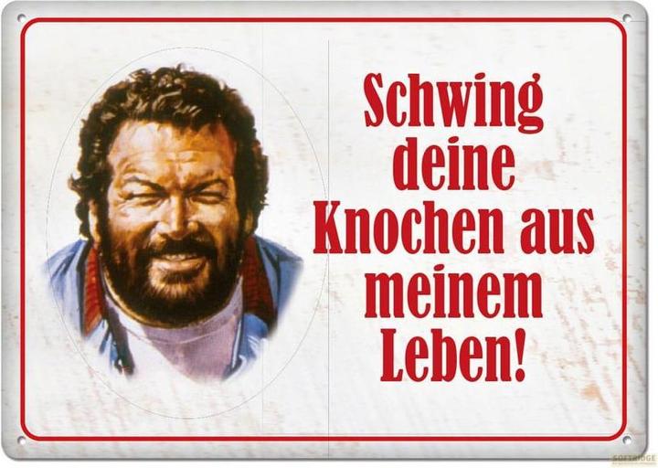 Blechschild Schwing deine Knochen (10.5 x 14.8 cm)