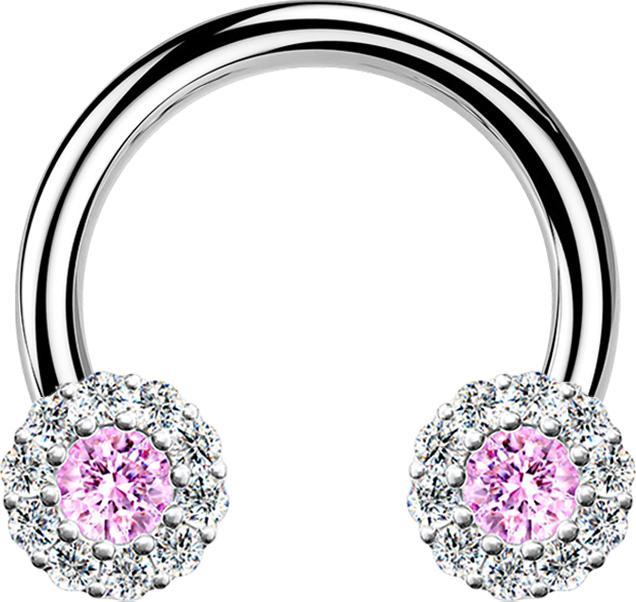 Star Piercing Micro Circular Barbell silber Gänseblümchen Kristall pink (Chirurgenstahl 316L, Messing)