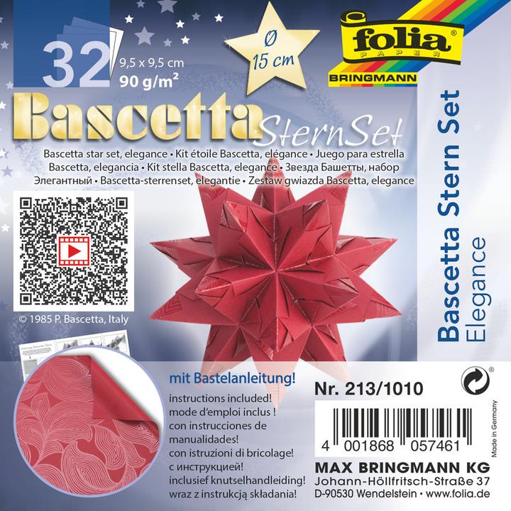 Produktbild Folia Bringmann Bascetta-Stern Set 9,5x9,5cm rot,32 Blatt