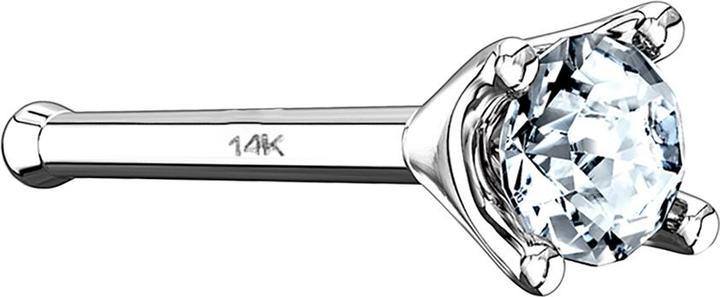 Actual product image Star Piercing Nose stud straight 14k white gold with crystal silver set (14k gold, without brass)