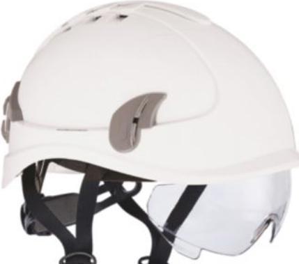 Otto Schachner Hjelm Alpinworker hvid - M/integreret hjelmbrille & 6-punktsophaengt indtraek (53 - 66 cm)