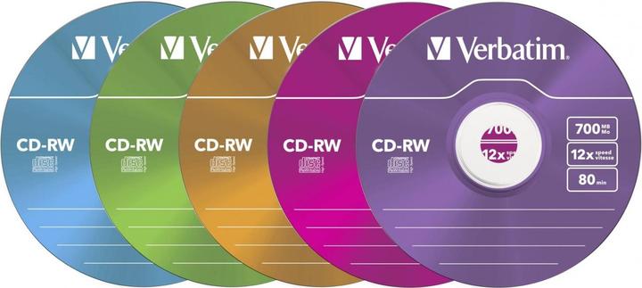 Image du produit Verbatim CD-RW, 12x, 700MB, paquet de 5, couleur (5 x)