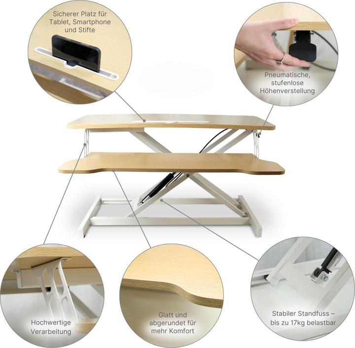 Produktbild Hermex Bürotisch Aufsatz Notebook Schreibtisch Pneumatik Hubtisch Office Desk Arbeitstisch (80 x 64 x 51.5 cm)