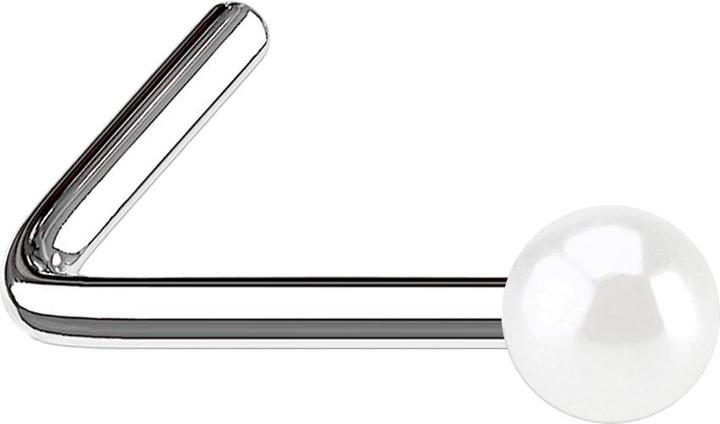 Actual product image Star Piercing Nasenstecker gewinkelt mit Perle weiss (without brass, Surgical steel 316L)