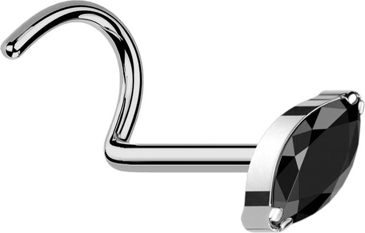 Actual product image Star Piercing Nose stud curved silver with oval crystal black (Titanium G23, without brass)